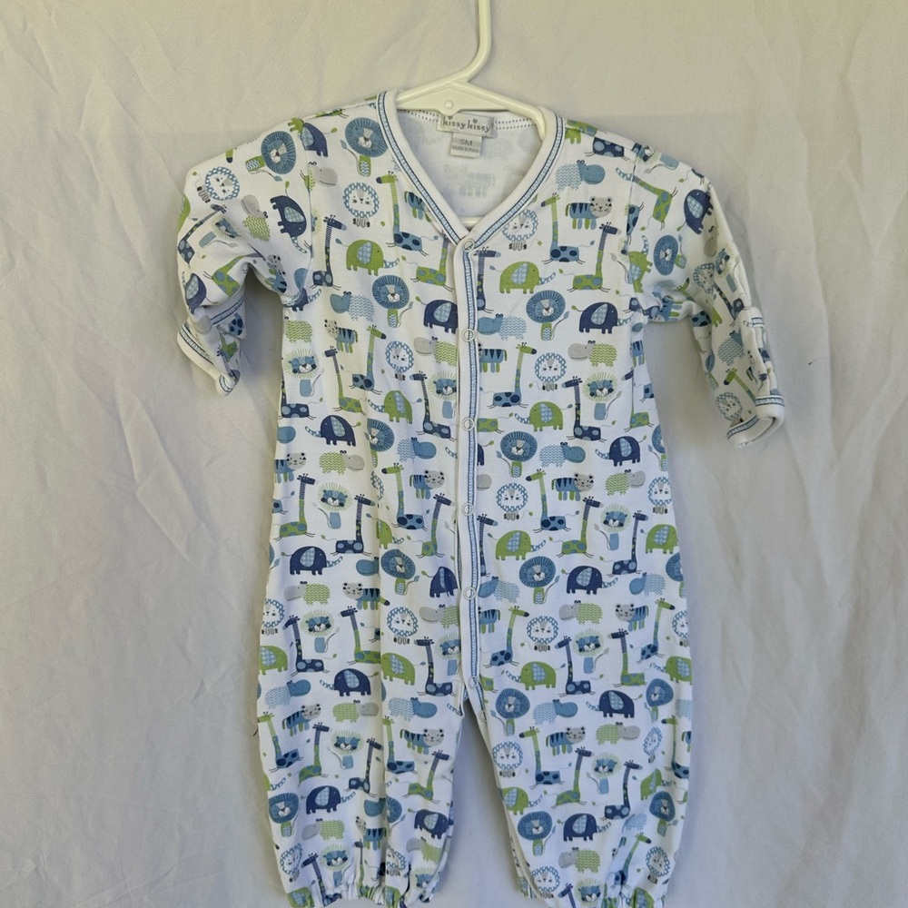 Kissy Kissy White Sleeper with Blue & Green Safari Print